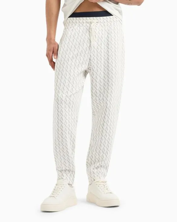 Jogger Pants In Fabric With Allover Logo Pattern White Men Armani Matching Sets Jogger Pants In Fabric With Allover Logo Pattern White Men Armani Matching Sets