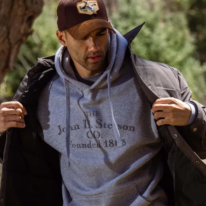 John B Co Hooded Sweatshirt Grey Men Stetson Sweaters and Hoodies