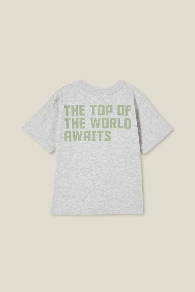 Jonny Short Sleeve Print Tee Fog Grey Marletop Of The World Awaits Boys Cotton On Tops and TShirts Jonny Short Sleeve Print Tee Fog Grey Marletop Of The World Awaits Boys Cotton On Tops and TShirts