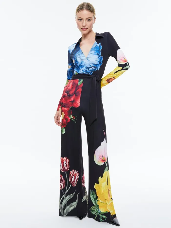 Jumpsuits Rompers Women Alice Olivia MELINDA WIDE LEG WRAP JUMPSUIT Le Parisien Black