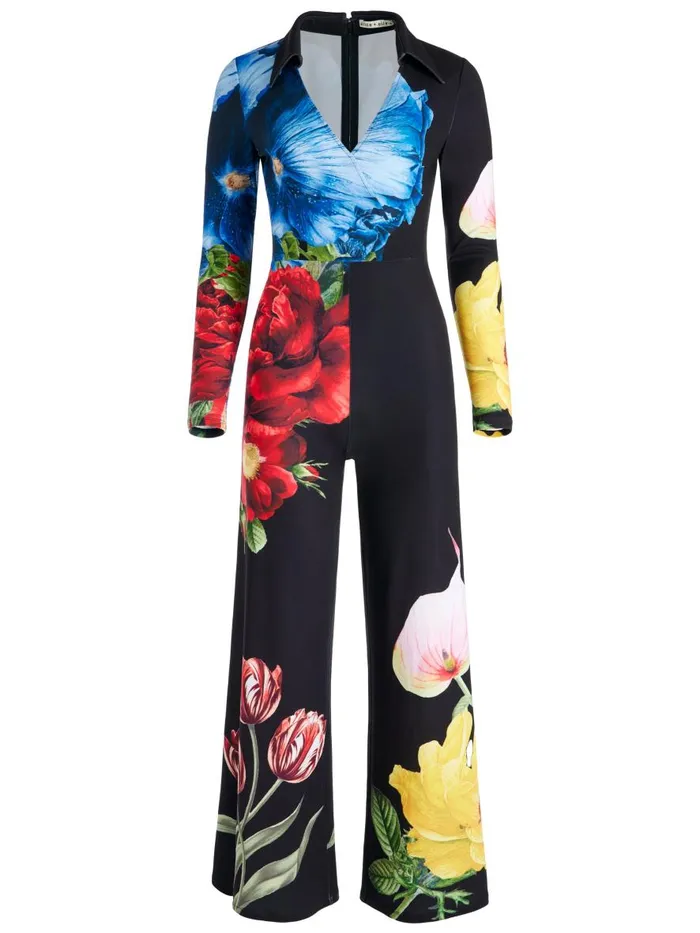 Jumpsuits Rompers Women Alice Olivia MELINDA WIDE LEG WRAP JUMPSUIT Le Parisien Black