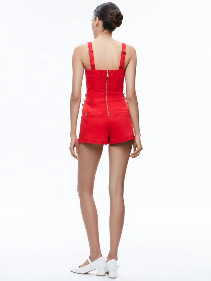 Jumpsuits Rompers Women Alice Olivia VITA DENIM ROMPER Bright Ruby