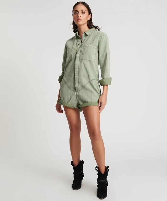 KHAKI LOGO JACQUARD PROPHECY JUMPSUIT Women One Teaspoon Denim Jumpsuits