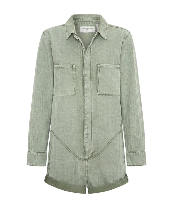 KHAKI LOGO JACQUARD PROPHECY JUMPSUIT Women One Teaspoon Denim Jumpsuits KHAKI LOGO JACQUARD PROPHECY JUMPSUIT Women One Teaspoon Denim Jumpsuits