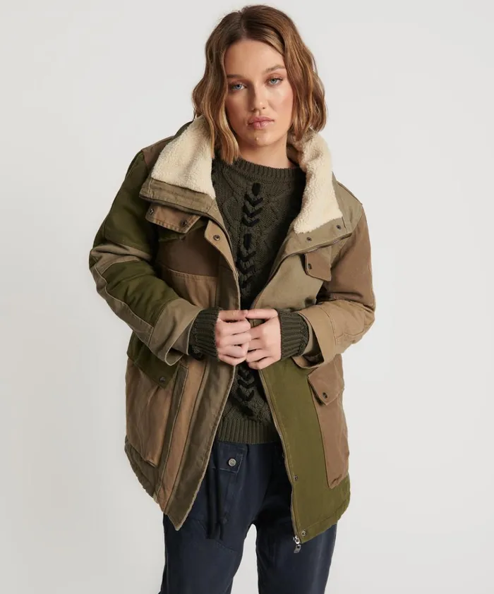 KHAKI PATCHWORKED DEFENDER COAT Women One Teaspoon Jackets KHAKI PATCHWORKED DEFENDER COAT Women One Teaspoon Jackets