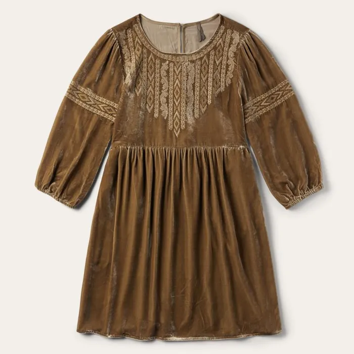 Khaki Velvet Babydoll Dress Copper Women Stetson Mini