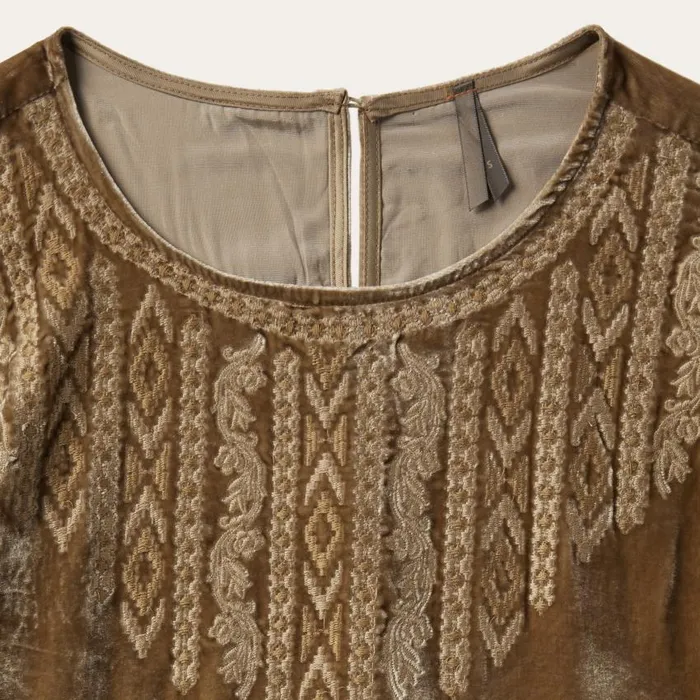 Khaki Velvet Babydoll Dress Copper Women Stetson Mini