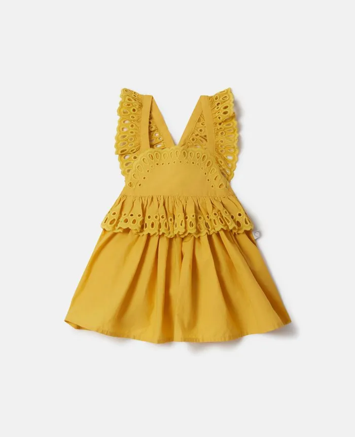 Kids Baby Girls Stella McCartney Broderie Anglaise Pinafore Dress Yellow