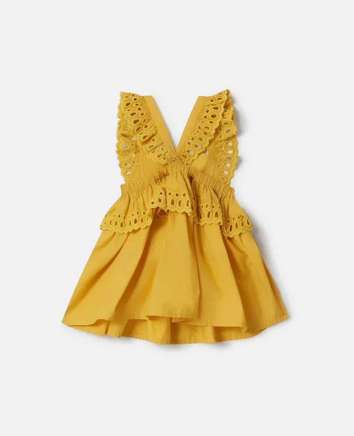 Kids Baby Girls Stella McCartney Broderie Anglaise Pinafore Dress Yellow