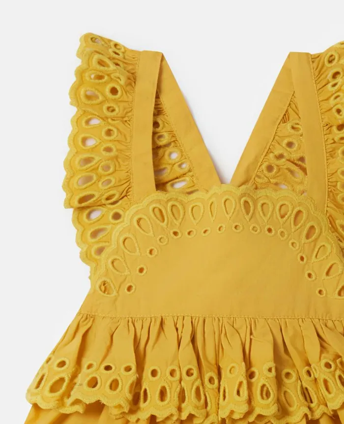 Kids Baby Girls Stella McCartney Broderie Anglaise Pinafore Dress Yellow