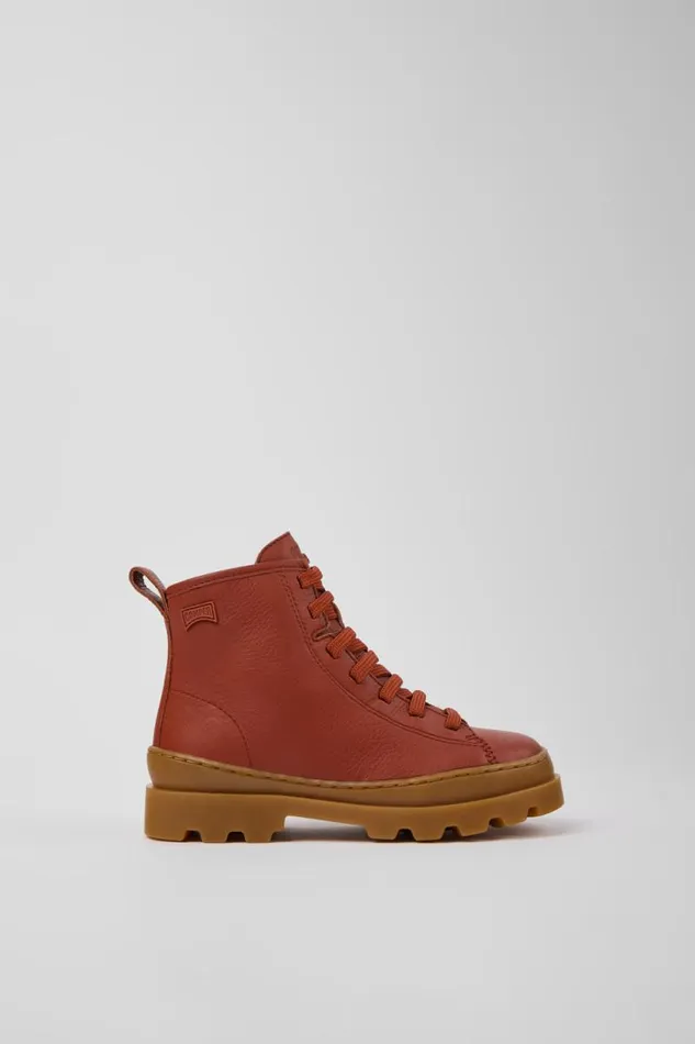 Kids Camper Boots Brutus Red Leather Ankle Boots For Kids