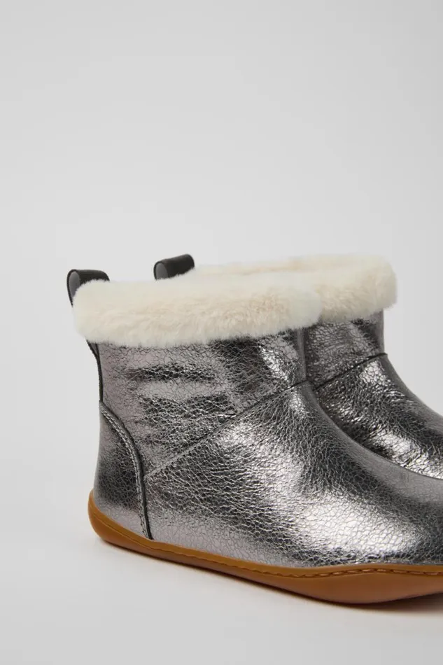 Kids Camper Boots Peu Gray Leather Boots For Kids