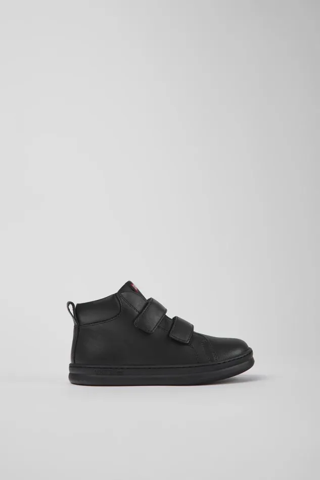 Kids Camper Boots Runner Black Leather And Textile Ankle Boots For Kids