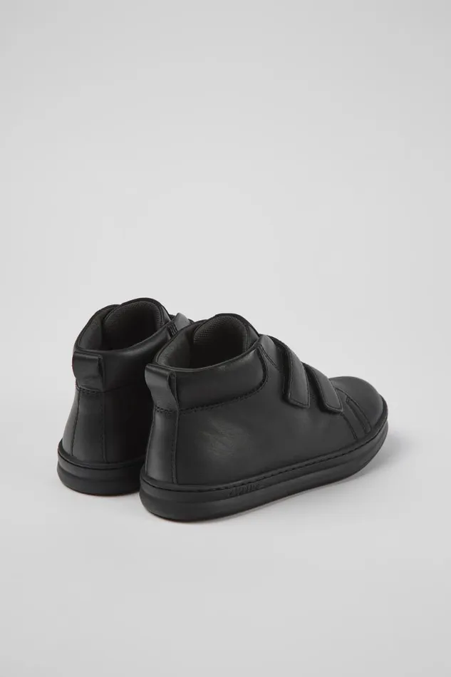 Kids Camper Boots Runner Black Leather And Textile Ankle Boots For Kids