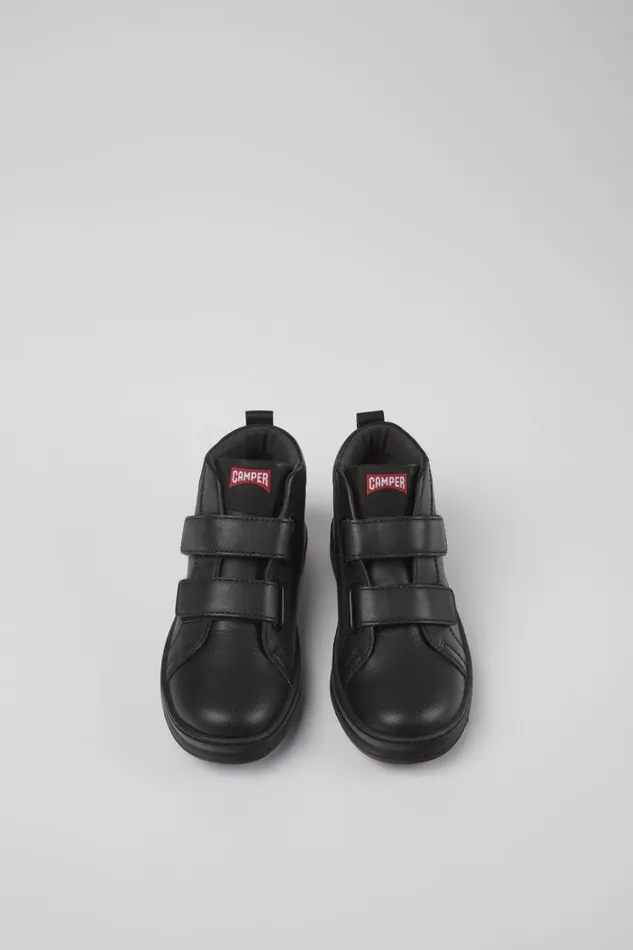 Kids Camper Boots Runner Black Leather And Textile Ankle Boots For Kids
