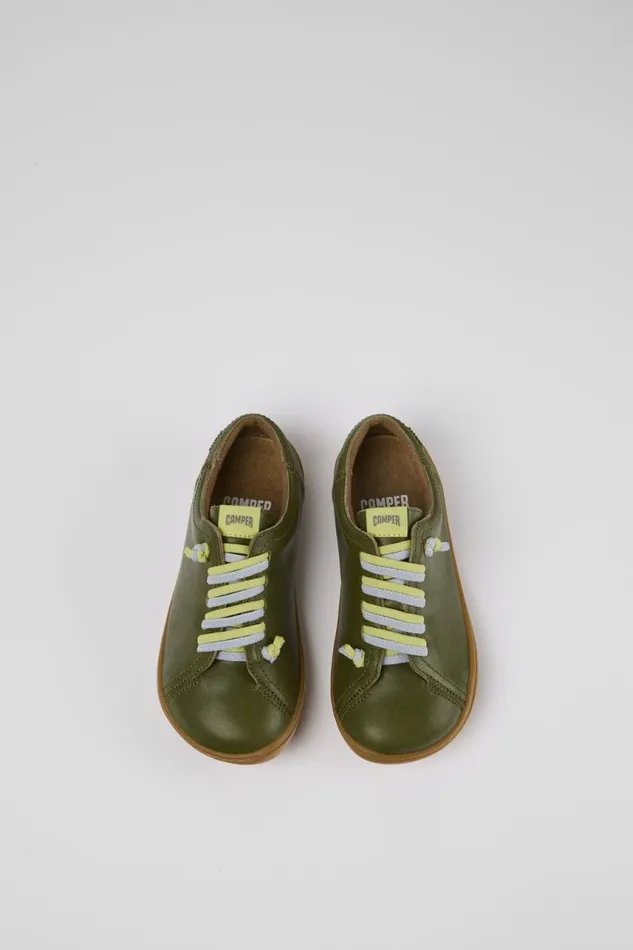 Kids Camper Casual Shoes Peu Green Leather Slipon Kids Camper Casual Shoes Peu Green Leather Slipon