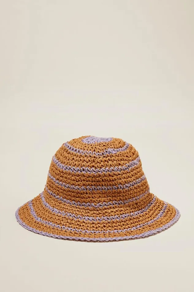 Kids Crochet Bucket Hat Naturallilac Drop Girls Cotton On Hats and Beanies