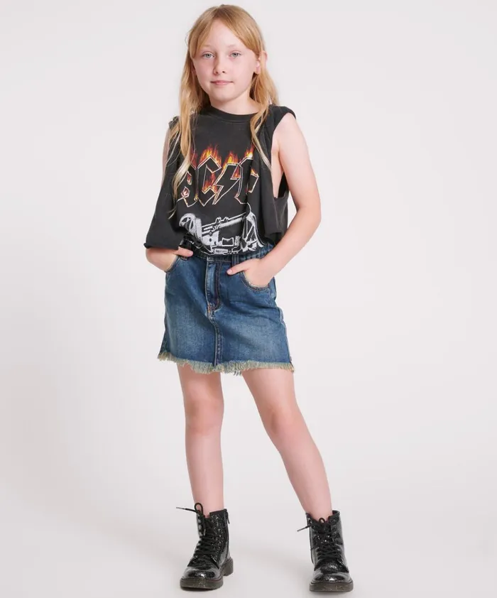 KIDS DIRTY INDIGO 2020 MINI HIGH WAIST DENIM SKIRT Kids One Teaspoon Kids