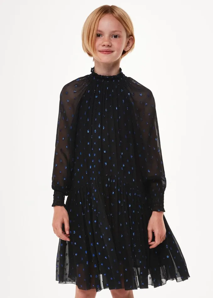 Kids Dresses and Jumpsuits Whistles Blue Effy Metallic Dobby Dress
