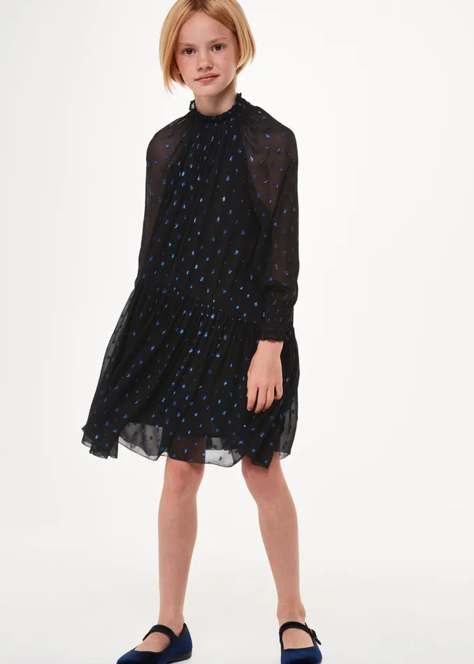 Kids Dresses and Jumpsuits Whistles Blue Effy Metallic Dobby Dress
