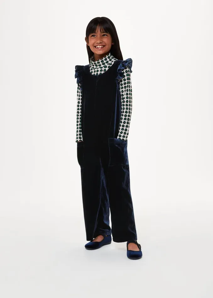 Kids Dresses and Jumpsuits Whistles Navy Evelyn Velvet Jumpsuit