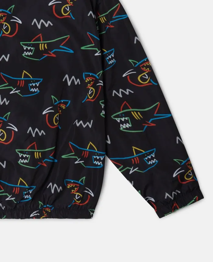 Kids Outerwear Stella McCartney Chalkboard Shark Print Hooded Jacket Black