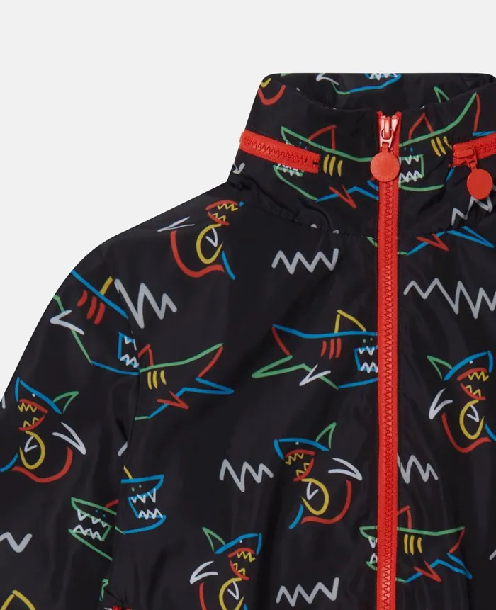 Kids Outerwear Stella McCartney Chalkboard Shark Print Hooded Jacket Black