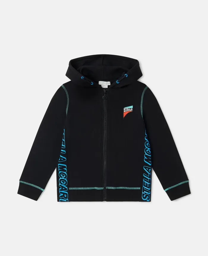 Kids Outerwear Stella McCartney SMC Neon Trim Zip Hoodie Black