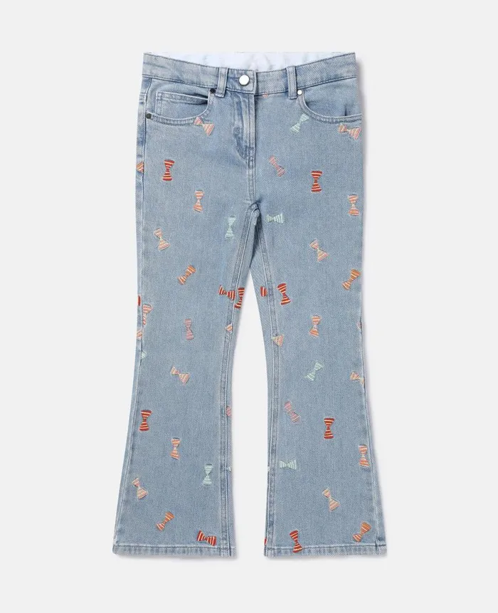 Kids Pants and Shorts Stella McCartney Striped Bow Print Flared Jeans Blue