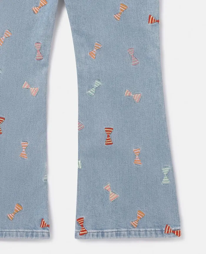 Kids Pants and Shorts Stella McCartney Striped Bow Print Flared Jeans Blue