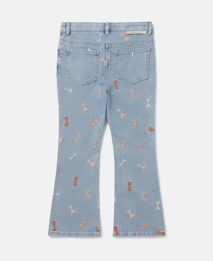 Kids Pants and Shorts Stella McCartney Striped Bow Print Flared Jeans Blue