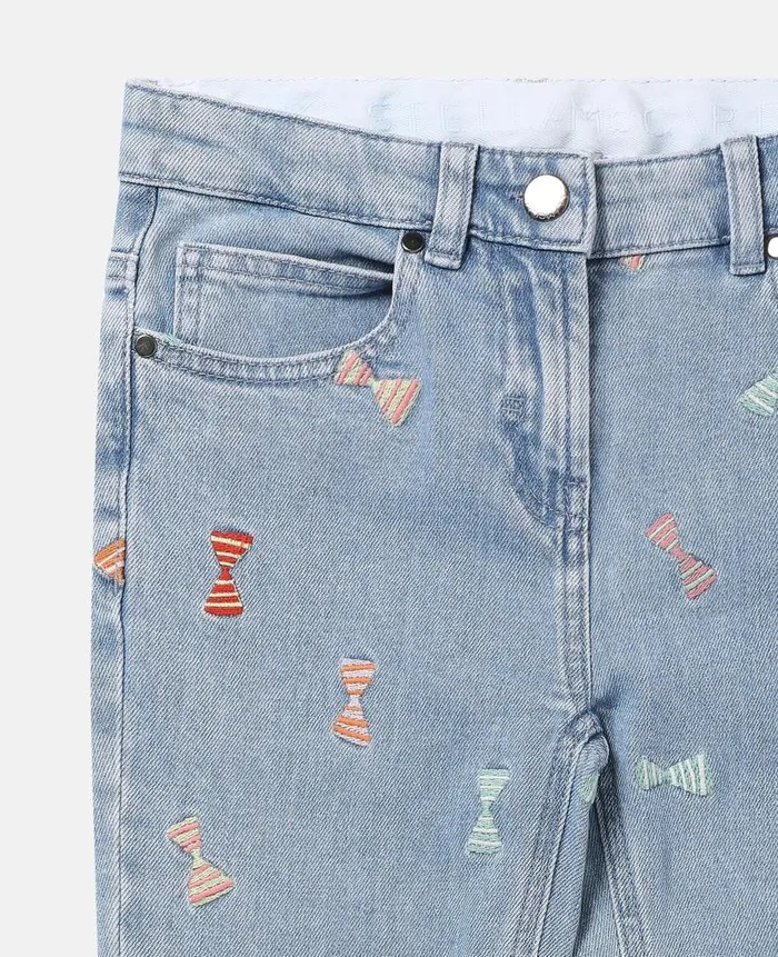 Kids Pants and Shorts Stella McCartney Striped Bow Print Flared Jeans Blue