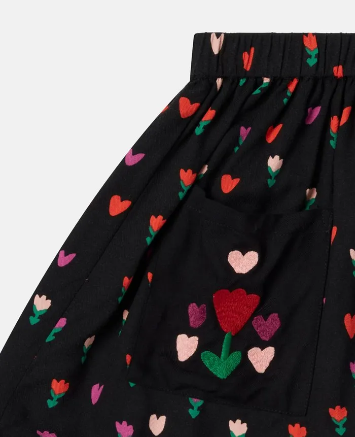 Kids Pants and Shorts Stella McCartney Tulip Print Skater Skirt Black