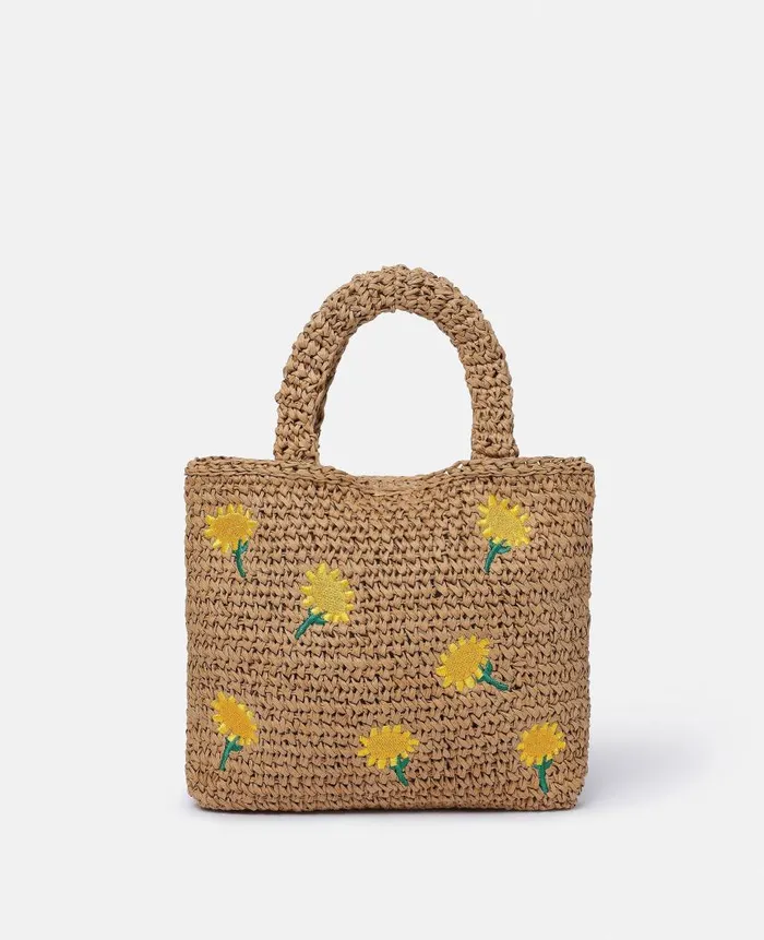 Kids Shoes And Bags Stella McCartney Sunflower Embroidery Raffia Tote Bag Nut Brown Kids Shoes And Bags Stella McCartney Sunflower Embroidery Raffia Tote Bag Nut Brown