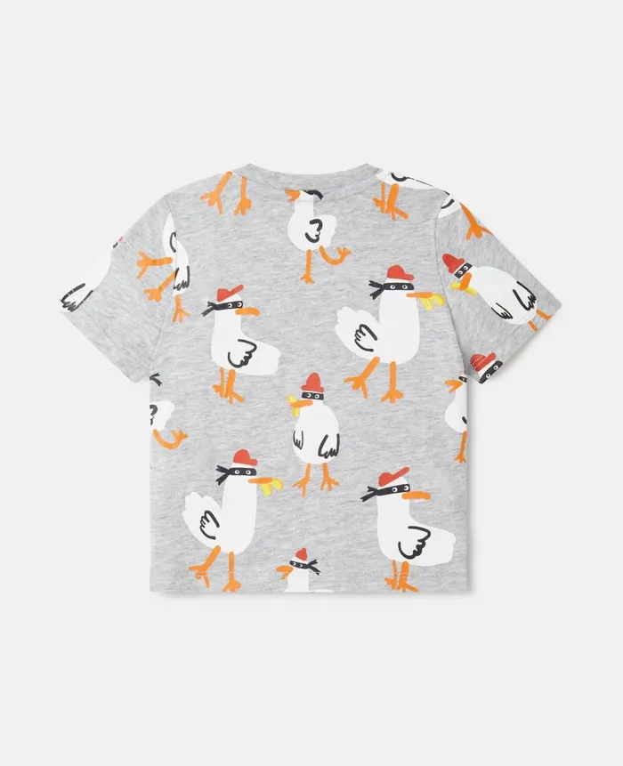 Kids Sweatshirt And TShirts Stella McCartney Seagull Bandit Print TShirt Grey Melange
