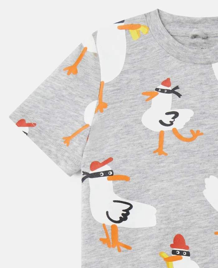 Kids Sweatshirt And TShirts Stella McCartney Seagull Bandit Print TShirt Grey Melange