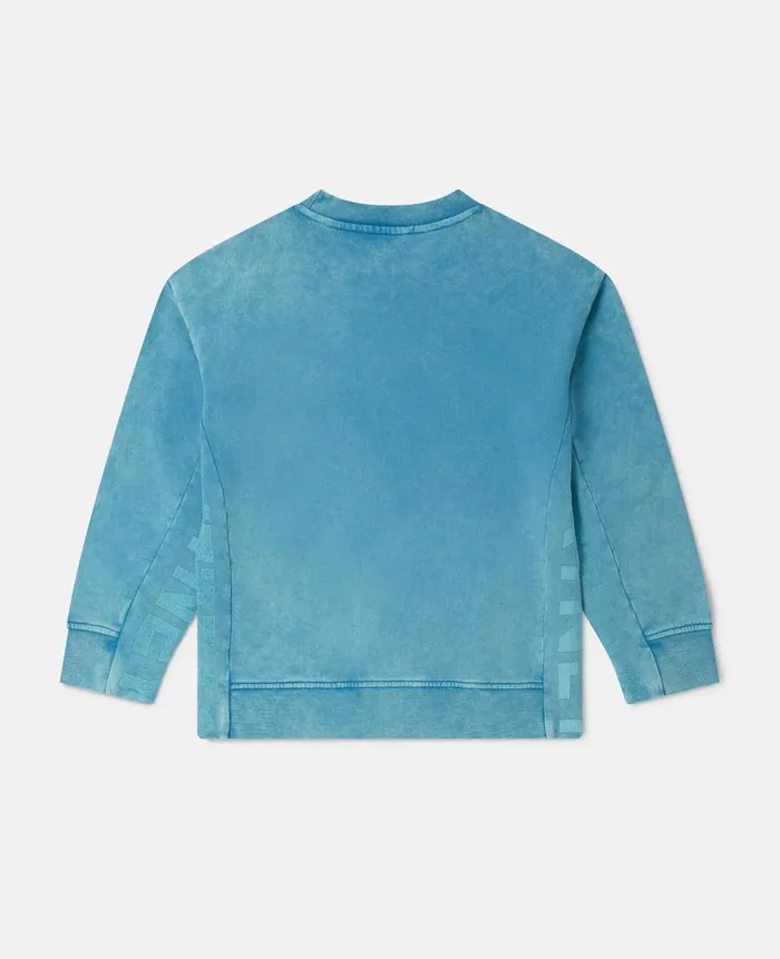 Kids TShirts And Sweatshirt Stella McCartney Logo Tape Acid Wash Sweatshirt Bright Blue