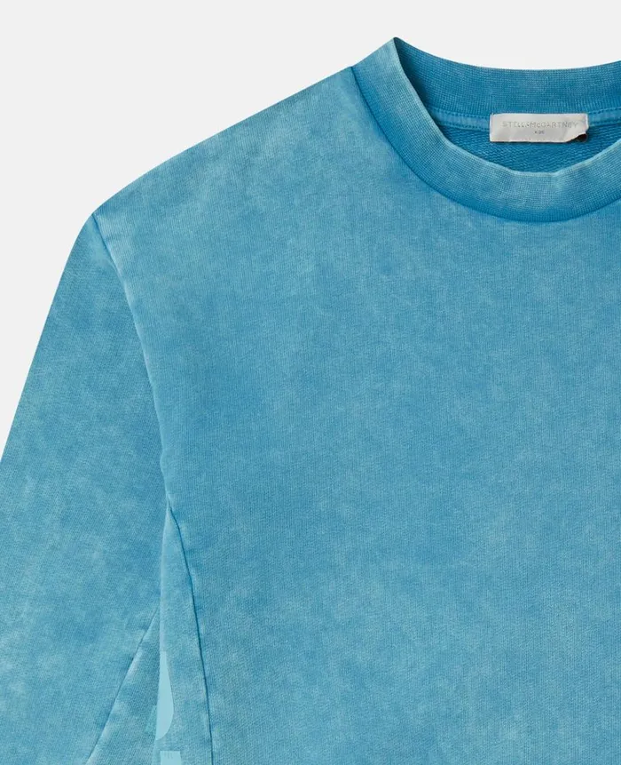 Kids TShirts And Sweatshirt Stella McCartney Logo Tape Acid Wash Sweatshirt Bright Blue