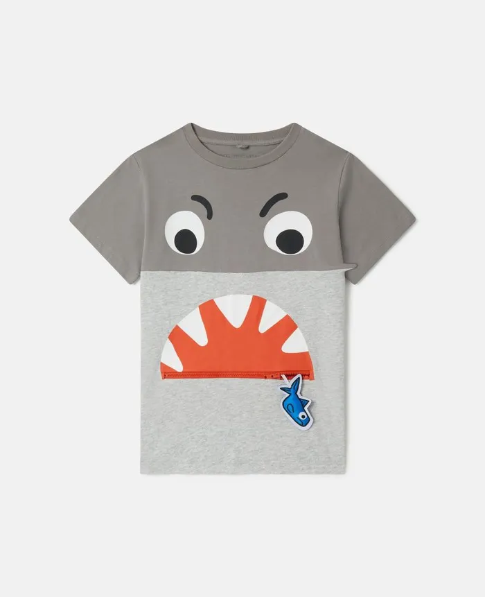 Kids TShirts And Sweatshirt Stella McCartney Shark Face Colourblock TShirt Grey