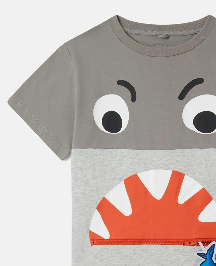 Kids TShirts And Sweatshirt Stella McCartney Shark Face Colourblock TShirt Grey