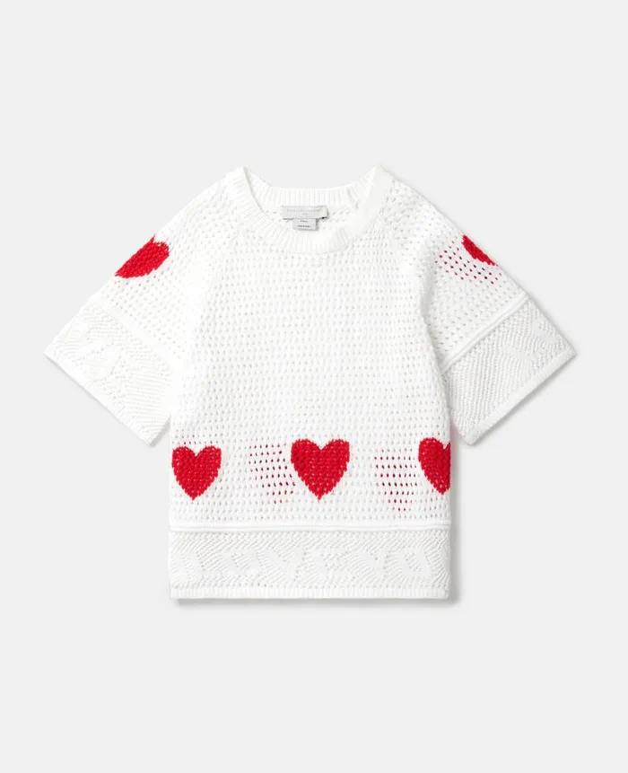 Kids TShirts And Tops Stella McCartney Heart Crocheted ShortSleeve Top White