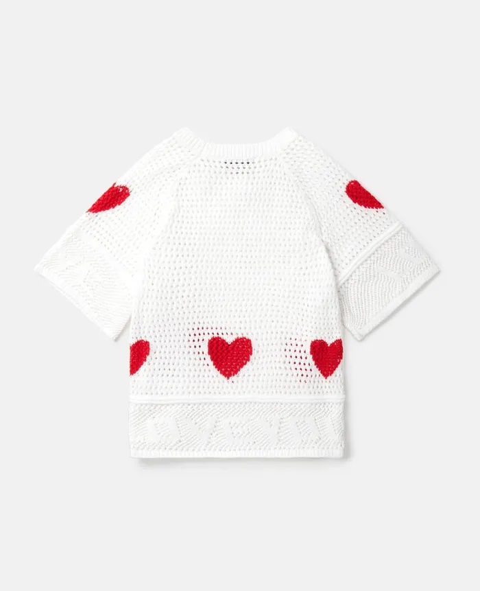Kids TShirts And Tops Stella McCartney Heart Crocheted ShortSleeve Top White