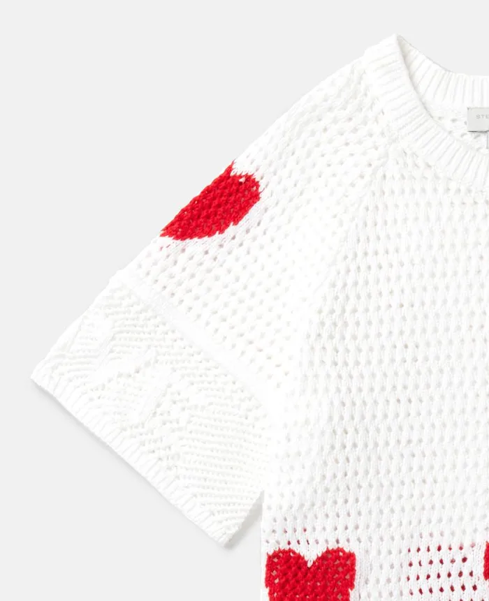 Kids TShirts And Tops Stella McCartney Heart Crocheted ShortSleeve Top White
