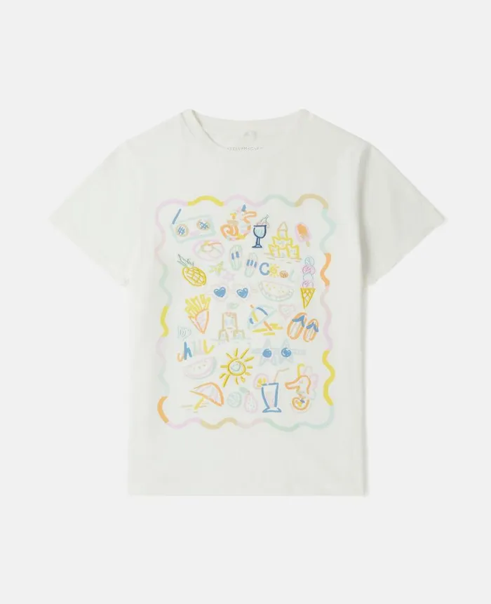 Kids TShirts And Tops Stella McCartney Summer Doodles Motif TShirt Ivory