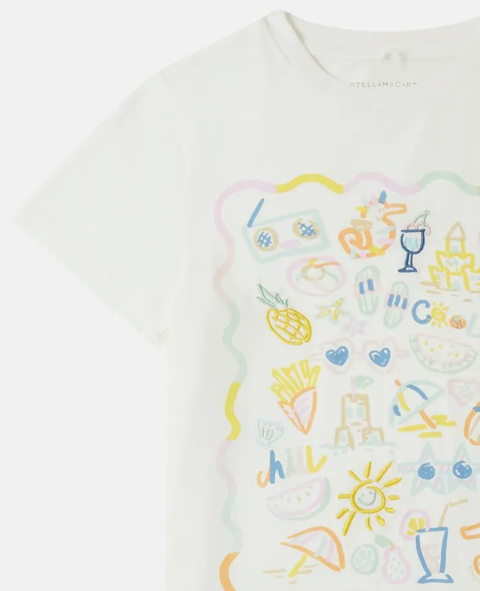 Kids TShirts And Tops Stella McCartney Summer Doodles Motif TShirt Ivory