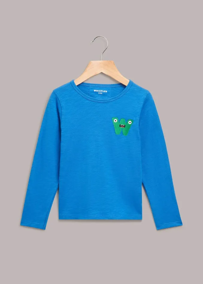 Kids TShirts Whistles Blue Monster Long Sleeve T Shirt