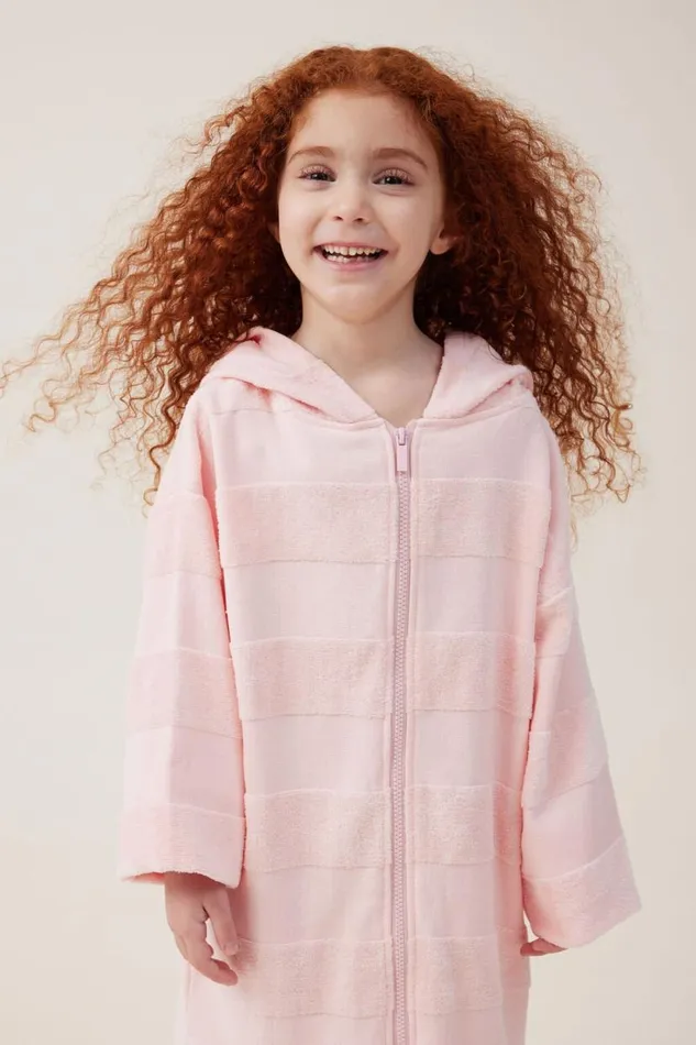 Kids Zip Thru Hooded Towel Blush Pinkstripe Girls Cotton On Swimwear