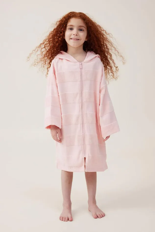 Kids Zip Thru Hooded Towel Blush Pinkstripe Girls Cotton On Swimwear