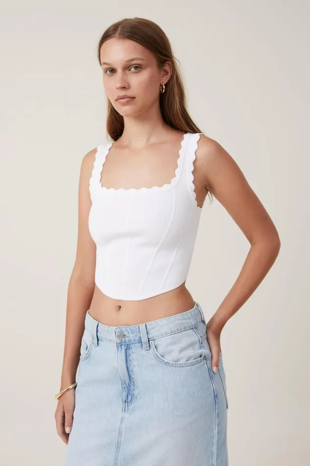 Knit Corset Cami White Women Cotton On Tops
