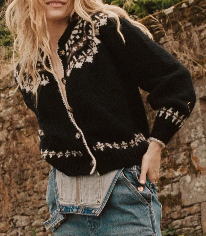 Knitwear Women DEN Clarke Cardigan Olympia Black Fairisle Knitwear Women DEN Clarke Cardigan Olympia Black Fairisle